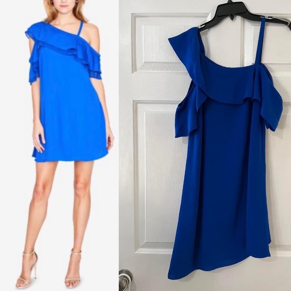 EUC Rachel Roy cobalt blue asymmetric one shoulder dress